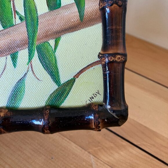 Ruby Throated Hummingbird Original Painting Signed Cindy 6x8" Bamboo Frame - Picture 3 of 4